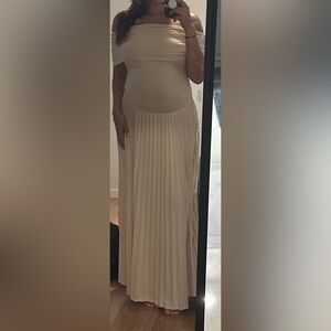 Lioness Cream Off-Shoulder Pleated Maxi Dress